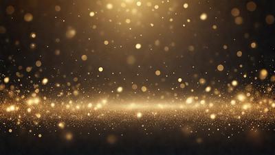 The primary subject of the image is a bright, shiny, and colorful background featuring a pattern of gold and white lights. The setting is a dark background, which contrasts with the bright lights, creating a visually striking scene. The visual style of the image is a combination of photo and digital art, as it captures the vibrant colors and patterns of the lights. The overall atmosphere of the image is lively and captivating, with the gold and white lights creating a sense of warmth and energy.