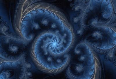 The primary subject of the image is a blue spiral pattern, which is the main object, scene, or focus of the image. The setting or background features a blue and white swirl pattern, which adds to the visual style of the image. The colors and mood of the image are predominantly blue, creating a calm and serene atmosphere.
