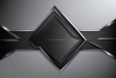 The primary subject of the image is a black and silver geometric shape, which appears to be a square or a diamond. The setting is a gray background, which provides a clean and minimalist appearance. The visual style is a combination of digital art and illustration, creating a modern and sophisticated look. The colors and mood of the image are predominantly black and silver, giving it a sleek and contemporary feel.