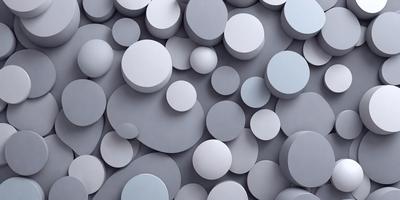 The primary subject of the image is a large number of white circles arranged in a pattern. The setting is a gray background, which provides a contrasting backdrop for the circles. The visual style is a combination of photo and digital art, as the circles appear to be a part of a larger, intricate design. The dominant colors are white and gray, creating a clean and minimalist atmosphere.