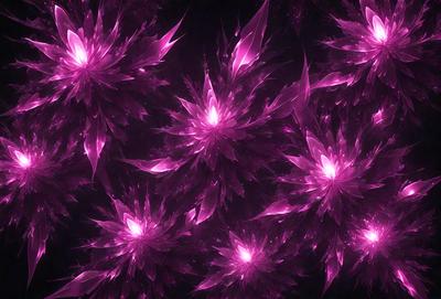 The primary subject of the image is a close-up of a purple flower. The setting is a dark background, which contrasts with the bright purple flower. The visual style is a combination of a photo and digital art, creating a unique and eye-catching image. The dominant colors are purple and pink, giving the image a vibrant and lively atmosphere.