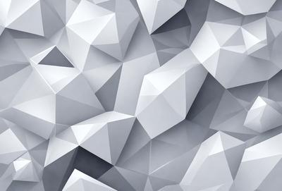 The primary subject of the image is a large, intricate pattern of white triangles. The setting is a gray background, which contrasts with the white triangles, creating a visually striking pattern. The visual style is a combination of digital art and illustration, as the triangles are arranged in a complex and detailed manner. The colors and mood of the image are predominantly white and gray, giving it a clean and modern appearance.