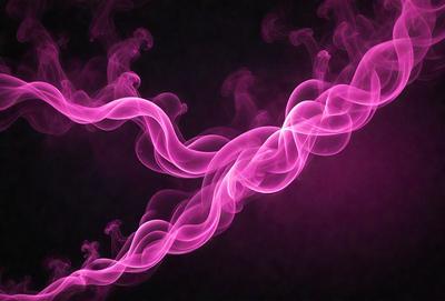 The primary subject of the image is a pink smoke or vapor trail, which appears to be a digital art or illustration. The setting is a dark background, and the visual style gives the impression of a futuristic or surreal scene. The dominant colors in the image are pink and purple, creating a mood of mystery and intrigue.