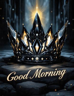 The primary subject of the image is a black and gold crown. The setting is a dark background, which contrasts with the crown's intricate design. The visual style is a digital art or illustration, showcasing the crown's details and texture. The colors and mood of the image are dark and dramatic, emphasizing the crown's grandeur and importance.