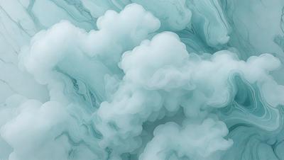 The primary subject of the image is a cloudy sky with a blue background. The setting appears to be a marbled surface, which adds to the visual style of the image. The colors and mood of the image are predominantly blue and cloudy, creating a serene and calming atmosphere.