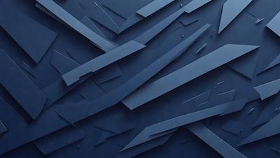 The primary subject of the image is a blue wall with a pattern of triangles and other shapes. The setting is a room with a blue background, and the visual style appears to be a digital art or illustration. The dominant colors are blue and black, creating a calm and soothing atmosphere.