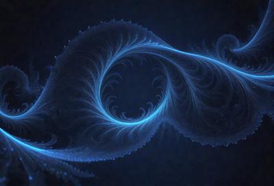 The primary subject of the image is a blue spiral pattern, which is the main object, scene, or focus of the image. The setting or background is a dark blue surface, which adds to the overall atmosphere of the image. The visual style of the image is digital art, as it is a digital creation. The dominant colors in the image are blue and black, creating a sense of depth and intrigue.