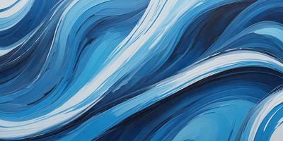 The primary subject of the image is a painting of a blue ocean with white waves. The setting is a canvas, and the visual style is a digital artwork. The dominant colors are blue and white, creating a serene and calming atmosphere.