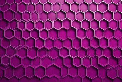 The primary subject of the image is a purple wall with a hexagonal pattern. The setting is a room with a purple wall, and the visual style is a close-up of the wall. The dominant colors are purple and the hexagonal pattern, creating a calm and visually appealing atmosphere.