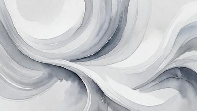 The primary subject of the image is a large, curved, and swirling water painting. The setting is a white background, which provides a clean and minimalist appearance. The visual style is a watercolor painting, which gives the artwork a fluid and dynamic feel. The dominant colors in the painting are shades of blue and white, creating a sense of depth and tranquility.