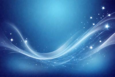 The primary subject of the image is a blue background with a pattern of stars. The setting is a space-like environment, and the visual style appears to be a digital art or illustration. The dominant colors are blue and white, creating a calm and serene atmosphere.