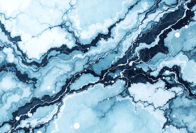 The primary subject of the image is a blue and white swirling pattern, which appears to be a painting or drawing. The setting is a blue and white marbled surface, which serves as the background. The visual style is artistic, with the swirls and patterns creating a unique and eye-catching design. The colors and mood of the image are predominantly blue and white, giving it a calm and serene atmosphere.