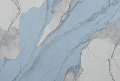 The primary subject of the image is a marble wall with a blue background. The setting is a room with a marble wall, and the visual style is a photo. The colors and mood of the image are predominantly blue, creating a calm and serene atmosphere.