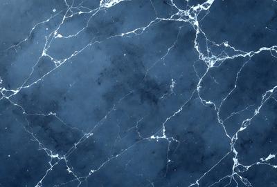 The primary subject of the image is a marble wall with a blue tint. The setting is a room with a blue background. The visual style is a photo of the marble wall. The colors and mood of the image are predominantly blue, creating a calm and serene atmosphere.