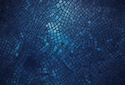 The primary subject of the image is a blue tile with a pattern of blue squares. The setting is a blue wall, and the visual style appears to be a digital art or illustration. The dominant colors are blue, and the overall atmosphere is calm and serene.