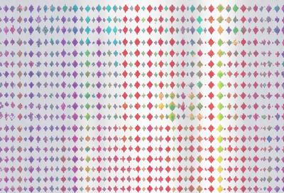 The primary subject of the image is a pattern of colorful diamond shapes. The setting is a white background, and the visual style appears to be a combination of digital art and illustration. The colors and mood of the image are vibrant and lively, with the diamond shapes in various shades of red, yellow, and green.