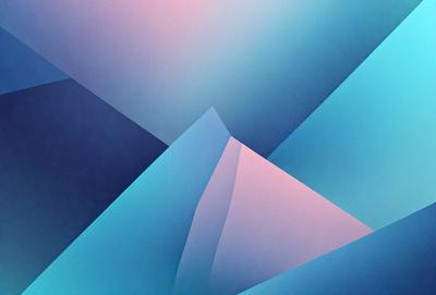 The primary subject of the image is a blue and pink mountain. The setting is a blue sky, and the visual style is digital art. The dominant colors are blue and pink, creating a vibrant and lively atmosphere.