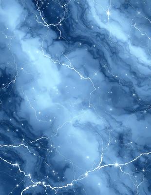The primary subject of the image is a blue and white background with a pattern of lightning bolts. The setting appears to be a space or a futuristic environment. The visual style is a combination of digital art and illustration, creating a unique and captivating atmosphere. The dominant colors are blue and white, with the lightning bolts adding a touch of contrast and energy to the scene.