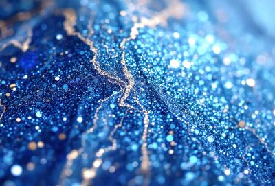 The primary subject of the image is a close-up of a blue fabric with a pattern of sparkling lights. The setting is a dark background, which contrasts with the bright blue fabric. The visual style appears to be a digital art or illustration, as the pattern of sparkling lights is created through a digital medium. The colors and mood of the image are predominantly blue, with the sparkling lights adding a touch of brightness and energy to the scene.