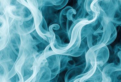 The primary subject of the image is a blue and white smoke pattern, which appears to be a digital art or illustration. The setting is a dark background, and the visual style gives the impression of a surreal or dreamy atmosphere. The dominant colors are blue and white, creating a calming and serene mood.