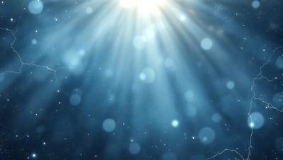 The primary subject of the image is a bright sun shining through the sky, creating a beautiful and serene atmosphere. The setting is a blue sky, which serves as a stunning backdrop for the sun's rays. The visual style of the image is a combination of photo and digital art, creating a realistic yet artistic representation of the sun's rays. The colors and mood of the image are predominantly blue and bright, evoking a sense of calmness and tranquility.