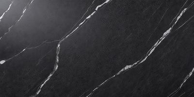 The primary subject of the image is a black marble countertop. The setting is a kitchen, with the countertop being the main focus of the scene. The visual style is a close-up of the marble countertop, showcasing its texture and details. The colors and mood of the image are predominantly dark, with the black marble countertop being the main source of contrast and visual interest.
