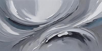 The primary subject of the image is a painting of a wave. The setting is a gray background, which adds to the overall atmosphere. The visual style is a combination of digital art and illustration, creating a unique and artistic representation of the wave. The dominant colors are gray and white, which contribute to the calm and serene mood of the painting.