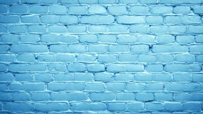 The primary subject of the image is a blue brick wall. The setting is a brick wall, and the visual style is a photo. The dominant colors are blue and white, creating a calm and serene atmosphere.