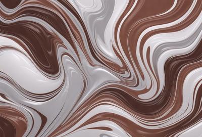 The primary subject of the image is a close-up of a chocolate-colored pattern, which appears to be a swirling design. The setting is a white background, which contrasts with the chocolate pattern. The visual style is a combination of a photo and digital art, as the chocolate pattern is created using a digital medium. The colors and mood of the image are predominantly brown and rich, giving it a warm and inviting atmosphere.