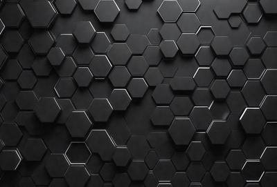 The primary subject of the image is a black and white patterned wall. The setting is a black background, and the visual style is a patterned wallpaper. The dominant colors are black and white, creating a bold and striking appearance.