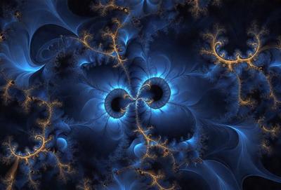 The primary subject of the image is a blue and yellow spiral pattern, which appears to be a digital art or illustration. The setting is a blue background, and the visual style is a combination of digital art and illustration. The colors and mood of the image are vibrant and lively, with the blue and yellow colors creating a sense of movement and energy.