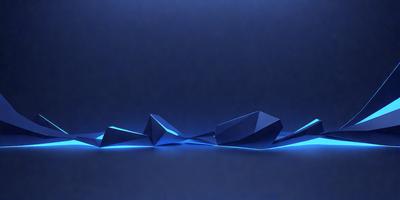 The primary subject of the image is a blue geometric shape, which appears to be a sculpture or a piece of art. The setting is a dark blue background, which contrasts with the blue geometric shape. The visual style of the image is digital art, as it is a computer-generated image. The dominant colors in the image are blue, which creates a calm and serene atmosphere.