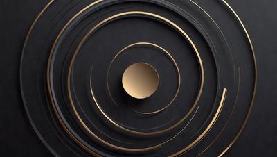 The primary subject of the image is a gold circle, which is the main object, scene, or focus of the image. The setting is a black background, and the visual style is a photo. The colors and mood of the image are predominantly black and gold, creating a sense of elegance and sophistication.
