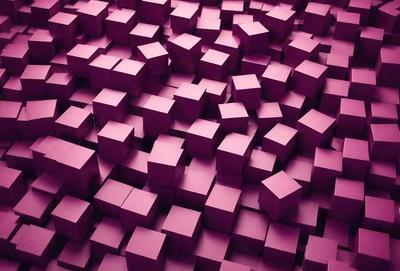 The primary subject of the image is a large number of square-shaped purple blocks. The setting is a purple background, which creates a visually striking contrast with the blocks. The visual style is a close-up of the blocks, showcasing their unique shapes and textures. The colors and mood of the image are predominantly purple, giving it a vibrant and lively atmosphere.