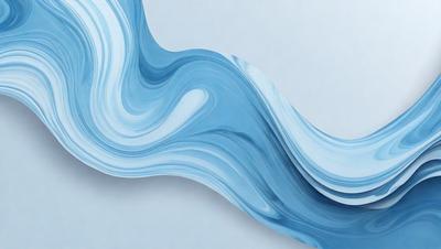 The primary subject of the image is a large, blue, flowing wave. The wave is depicted in a digital art style, giving it a modern and dynamic appearance. The setting is a white background, which provides a clean and minimalist look to the artwork. The colors and mood of the image are predominantly blue, creating a sense of calmness and tranquility.