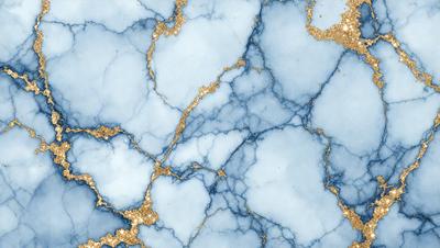The primary subject of the image is a blue and gold marble wall. The setting is a room with a blue and gold marble wall, which serves as the background. The visual style is a photo, capturing the intricate details of the marble wall. The dominant colors are blue and gold, creating a luxurious and elegant atmosphere.