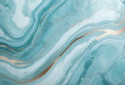 The primary subject of the image is a marble countertop with a blue and gold pattern. The setting is a kitchen or bathroom, as the countertop is a part of the design. The visual style is a close-up of the countertop, showcasing the intricate pattern and colors. The dominant colors are blue and gold, creating a luxurious and elegant atmosphere.
