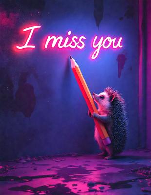 The primary subject of the image is a small, cute, and colorful hedgehog holding a pencil. The setting is a wall with a pink background, and the visual style appears to be a digital art or illustration. The dominant colors in the image are pink and purple, creating a warm and inviting atmosphere.