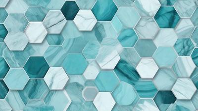 The primary subject of the image is a blue and white marble tile pattern. The setting is a blue and white marble tile wall, which serves as the background. The visual style is a close-up of the tile pattern, showcasing the intricate design. The dominant colors are blue and white, creating a clean and elegant atmosphere.