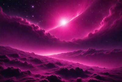 The primary subject of the image is a pink sky with a sunset, creating a warm and serene atmosphere. The setting is a cloudy sky, which adds depth and texture to the scene. The visual style is a digital art or illustration, showcasing the artist's creativity and skill in capturing the beauty of the pink sky. The colors and mood of the image are predominantly pink, which evokes feelings of warmth, tranquility, and a sense of wonder.