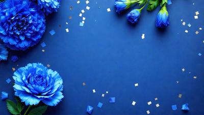 The primary subject of the image is a blue background with blue flowers scattered across it. The setting appears to be a studio or a controlled environment, as the flowers are placed on a table. The visual style of the image is a combination of photo and digital art, creating a unique and artistic representation of the flowers. The dominant colors in the image are blue, which creates a calm and serene atmosphere.