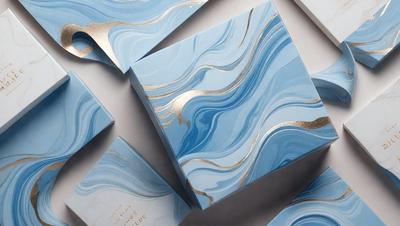 The primary subject of the image is a blue box with a gold design on it. The box is placed on a white surface, which serves as the background. The visual style of the image is a combination of photo and digital art, as it appears to be a close-up of the box with a gold design. The dominant colors in the image are blue and gold, creating a sense of elegance and sophistication.