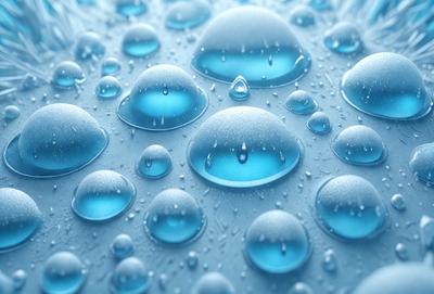 The primary subject of the image is a close-up of a blue surface, possibly a piece of fabric or a wall, with numerous small blue bubbles or droplets scattered across it. The setting appears to be a room or an outdoor space, as the blue surface is the main focus of the image. The visual style is a close-up, which emphasizes the details of the blue bubbles. The colors and mood of the image are predominantly blue, creating a calm and serene atmosphere.