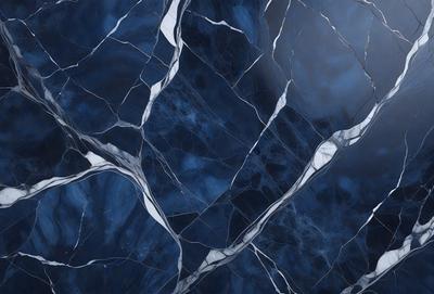 The primary subject of the image is a blue marble tile with white veins. The setting is a bathroom, and the visual style is a photo. The dominant colors are blue and white, creating a calm and soothing atmosphere.