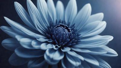 The primary subject of the image is a blue flower with a white center. The setting is a blue background, which creates a striking contrast with the flower. The visual style is a close-up of the flower, showcasing its details. The dominant colors are blue and white, giving the image a calm and serene atmosphere.