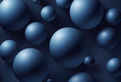 The primary subject of the image is a collection of blue spheres, which are the main objects in the scene. The setting is a dark blue background, creating a contrasting and dramatic effect. The visual style is a digital art or illustration, as the spheres are depicted in a detailed and artistic manner. The colors and mood of the image are predominantly dark and moody, with the blue spheres being the main focus and source of visual interest.