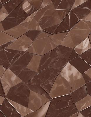 The image features a brown marble tile with a unique pattern. The tile is made up of various shapes and sizes, creating a visually interesting and textured surface. The primary subject of the image is the marble tile, which is the main focus of the scene. The setting is a room with a brown marble wall, which complements the tile's design. The visual style of the image is a close-up of the marble tile, showcasing its intricate pattern and texture. The colors and mood of the