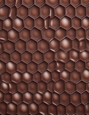 The primary subject of the image is a close-up of a chocolate-covered candy, which is the main object in the scene. The setting is a wall with a honeycomb pattern, which serves as the backdrop for the candy. The visual style is a close-up of the candy, showcasing its texture and details. The colors in the image are predominantly brown, which gives the overall atmosphere a warm and inviting feel.
