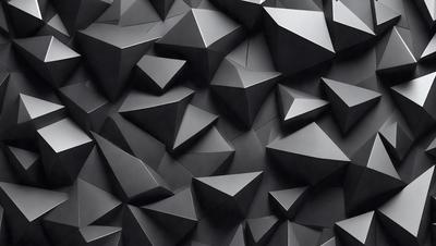 The primary subject of the image is a black and white pattern of geometric shapes, which are arranged in a visually striking manner. The setting is a black background, which contrasts with the shapes and adds depth to the composition. The visual style is a combination of digital art and illustration, creating a unique and intricate design. The colors and mood of the image are predominantly black and white, giving it a modern and minimalist appearance.