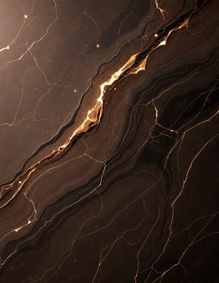 The primary subject of the image is a marble countertop with a unique, swirling pattern. The setting is a kitchen, and the visual style is a close-up of the marble countertop. The colors and mood of the image are predominantly dark, with the marble countertop being the main focus.